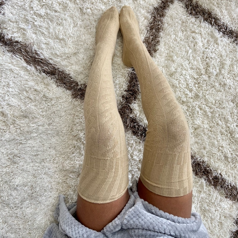 Beige Thigh High Socks